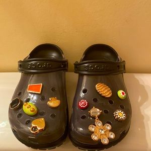Black Translucent Crocs with Gold Jibbitz
